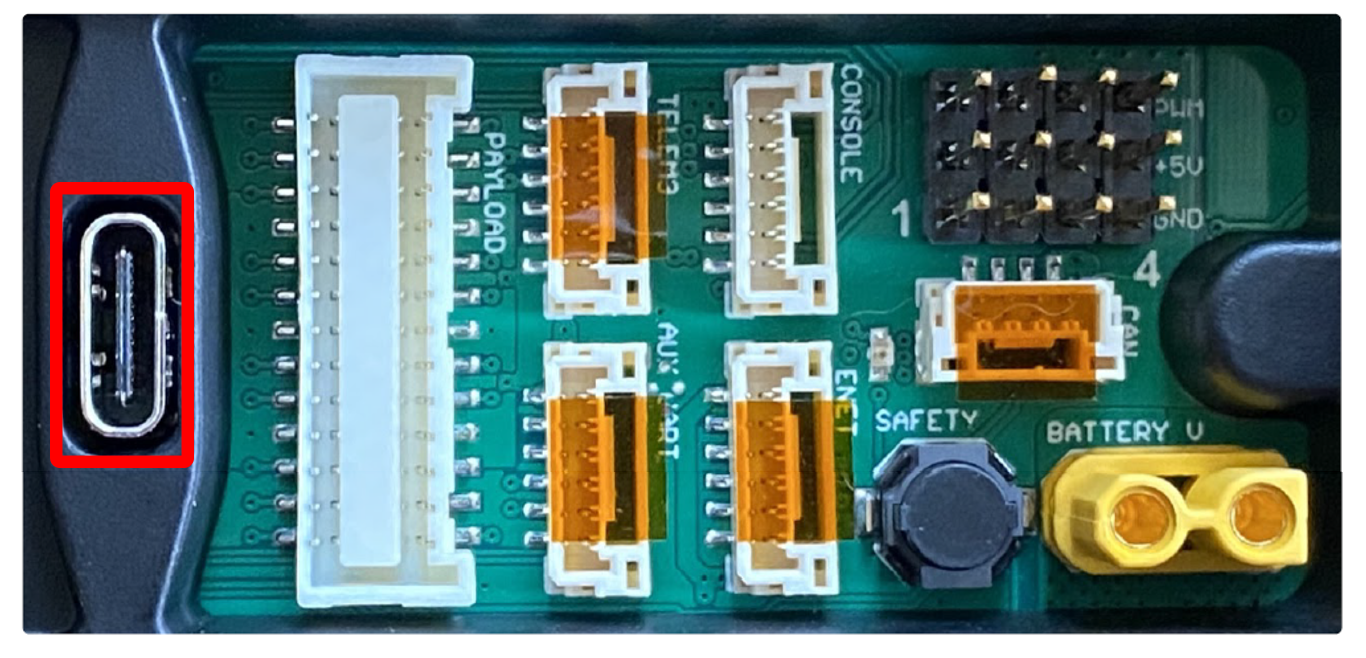 The USB drive should be plugged into the USB-C port near the IO panel on the bottom of Astro.